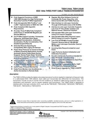 TSB41LV03A datasheet - IEEE 1394a THREE-PORT CABLE TRANSCEIVER/ARBITER