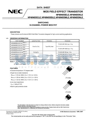 NP40N055ELE-E2-AY datasheet - MOS FIELD EFFECT TRANSISTOR SWITCHING N-CHANNEL POWER MOS FET