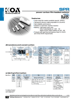 SPR5CT521R103G datasheet - power carbon film leaded resistor