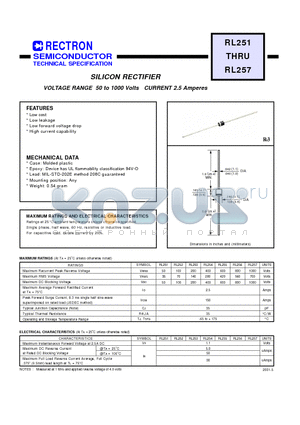 RL251 datasheet - SILICON RECTIFIER (VOLTAGE RANGE 50 to 1000 Volts CURRENT 2.5 Amperes)