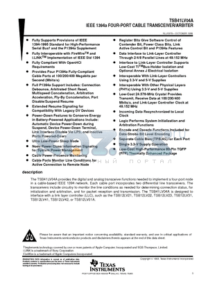 TSB41LV04A datasheet - IEEE 1394a FOUR-PORT CABLE TRANSCEIVER/ARBITER