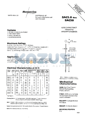 SAC70 datasheet - LOW CAPACITANCE TRANSIENT ABSORPTION ZENER