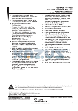 TSB41AB2PAPR datasheet - IEEE 1394a-2000 TWO-PORT CABLE TRANSCEVER/ARBITER