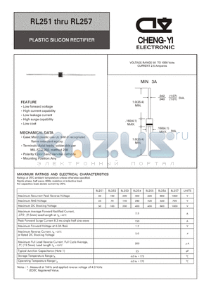 RL251 datasheet - PLASTIC SILICON RECTIFIER
