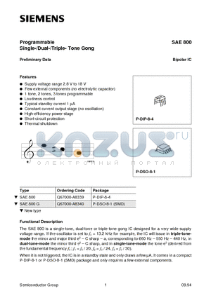 SAE800G datasheet - Programmable Single-/Dual-/Triple- Tone Gong