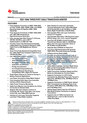 TSB41BA3DIPFP datasheet - IEEE 1394b THREE-PORT CABLE TRANSCEIVER/ARBITER