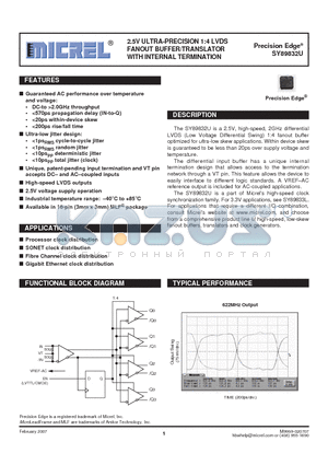 SY89832UMI datasheet - 2.5V ULTRA-PRECISION 1:4 LVDS FANOUT BUFFER/TRANSLATOR WITH INTERNAL TERMINATION