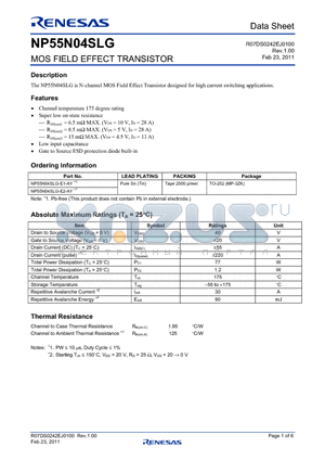 NP55N04SLG-E1-AY datasheet - MOS FIELD EFFECT TRANSISTOR