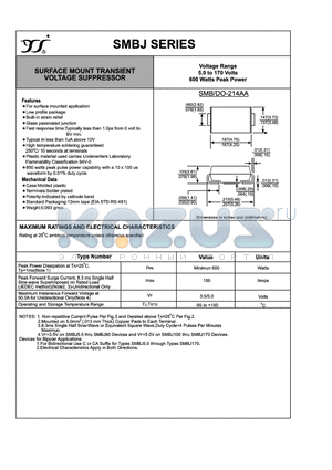 SMBJ datasheet - SURFACE MOUNT TRANSIERT VOLTAGE SUPPRESSOR