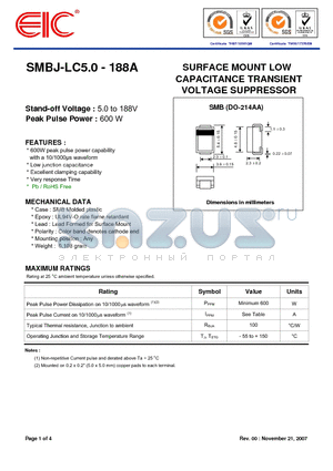 SMBJ-LC10 datasheet - SURFACE MOUNT LOW CAPACITANCE TRANSIENT VOLTAGE SUPPRESSOR