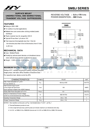 SMBJ datasheet - SURFACE MOUNT UNIDIRECTIONAL AND BIDIRECTIONAL TRANSIENT VOLTAGE SUPPRESSORS