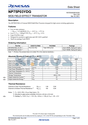 NP75P03YDG-E1-AY datasheet - MOS FIELD EFFECT TRANSISTOR