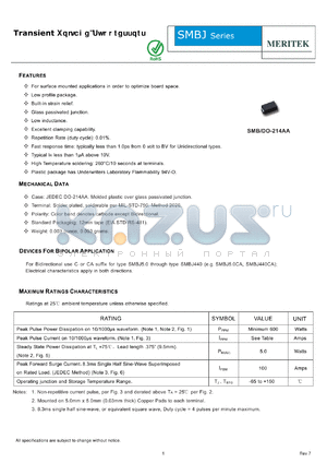 SMBJ datasheet - Transient Voltage Suppressors