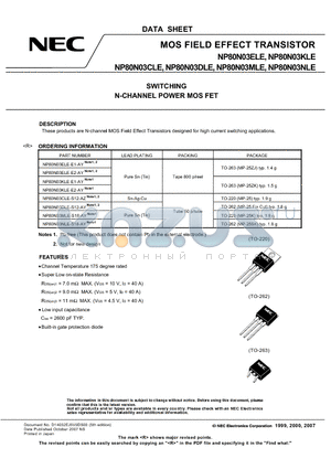 NP80N03CLE datasheet - MOS FIELD EFFECT TRANSISTOR SWITCHING N-CHANNEL POWER MOS FET