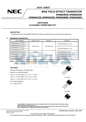 NP80N03DDE-S12-AY datasheet - MOS FIELD EFFECT TRANSISTOR SWITCHING N-CHANNEL POWER MOS FET