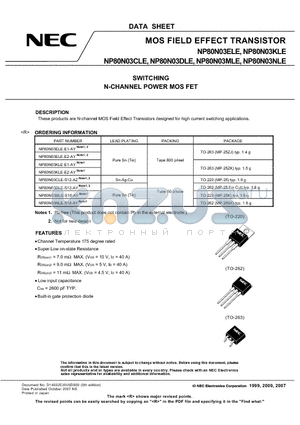 NP80N03ELE-E1-AY datasheet - MOS FIELD EFFECT TRANSISTOR SWITCHING N-CHANNEL POWER MOS FET