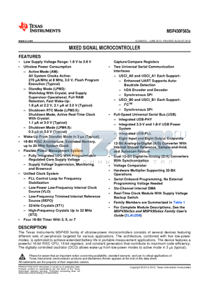 MSP430F5634IPZR datasheet - MIXED SIGNAL MICROCONTROLLER