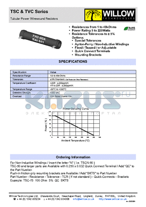 TSC-10 datasheet - Tubular Power Wirewound Resistors