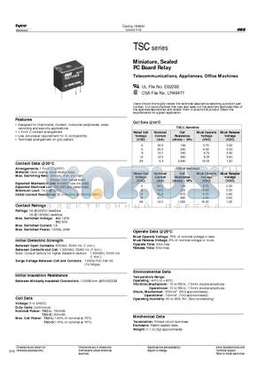 TSC-105L3000 datasheet - Miniature, Sealed PC Board Relay