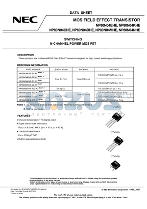 NP80N04CHE datasheet - MOS FIELD EFFECT TRANSISTOR SWITCHING N-CHANNEL POWER MOS FET