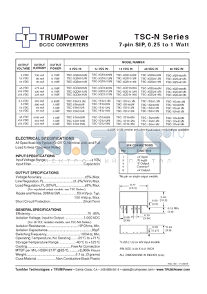 TSC-1D0515N datasheet - DC/DC CONVERTERS 7-pin SIP, 0.25 to 1 Watt