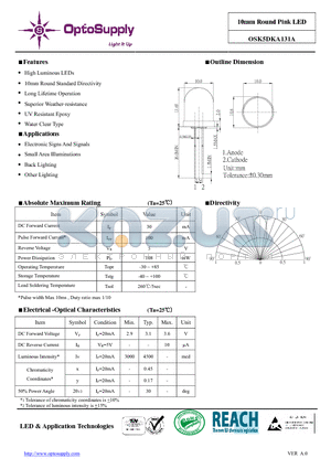 OSK5DKA131A_11 datasheet - 10mm Roundd Pink LED