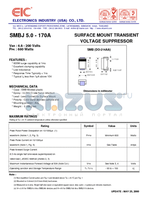 SMBJ10 datasheet - SURFACE MOUNT TRANSIENT VOLTAGE SUPPRESSOR