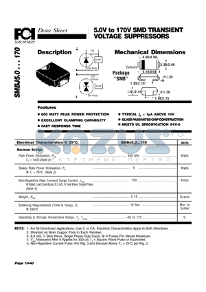 SMBJ100 datasheet - 5.0V to 170V SMD TRANSIENT VOLTAGE SUPPRESSORS