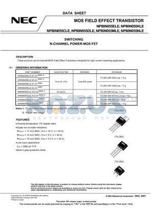 NP80N055ELE-E1-AY datasheet - MOS FIELD EFFECT TRANSISTOR SWITCHING N-CHANNEL POWER MOS FET