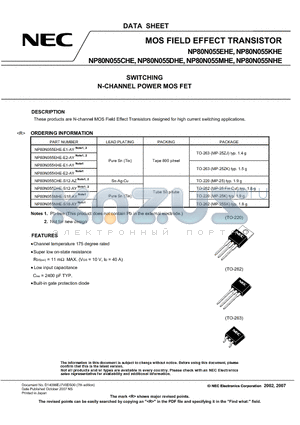 NP80N055KHE-E2-AY datasheet - MOS FIELD EFFECT TRANSISTOR SWITCHING N-CHANNEL POWER MOS FET