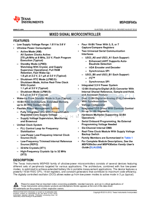 MSP430F6433IZQW datasheet - MIXED SIGNAL MICROCONTROLLER