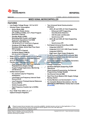 MSP430F563X datasheet - MIXED SIGNAL MICROCONTROLLER