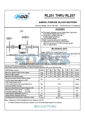 RL257 datasheet - GENERAL PURPOSE SILICON RECTIFIER