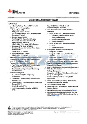 MSP430F6630 datasheet - MIXED SIGNAL MICROCONTROLLER