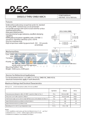 SMBJ100C datasheet - POWER 600Watts VOLTAGE 5.0 to 188 Volts