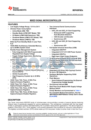 MSP430F6631IZQW datasheet - MIXED SIGNAL MICROCONTROLLER