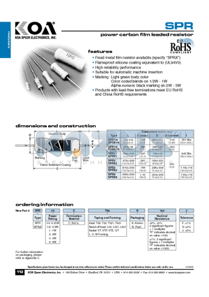 SPRX1CT631R103G datasheet - power carbon film leaded resistor
