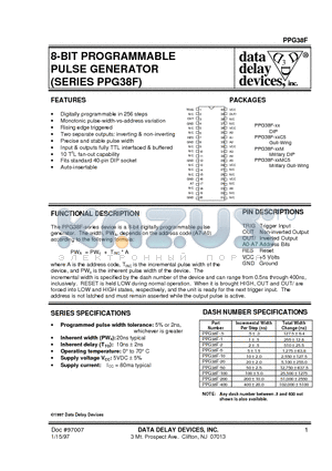 PPG38F-50C5 datasheet - 8-BIT PROGRAMMABLE PULSE GENERATOR (SERIES PPG38F)