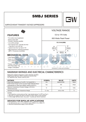 SMBJ10C datasheet - SURFACE MOUNT TRANSIENT VOLTAGE SUPPRESSORS