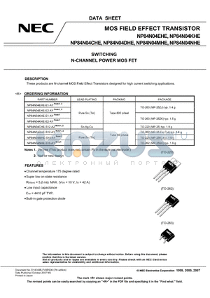 NP84N04MHE datasheet - MOS FIELD EFFECT TRANSISTOR SWITCHING N-CHANNEL POWER MOS FET