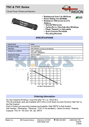 TSC-50B datasheet - Tubular Power Wirewound Resistors