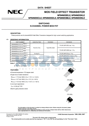 NP84N055CLE datasheet - MOS FIELD EFFECT TRANSISTOR SWITCHING N-CHANNEL POWER MOS FET