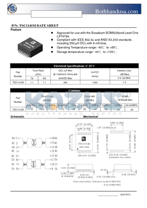 TSC1141M datasheet - 10/100 BASE-TX TRANSFORMER MODULES