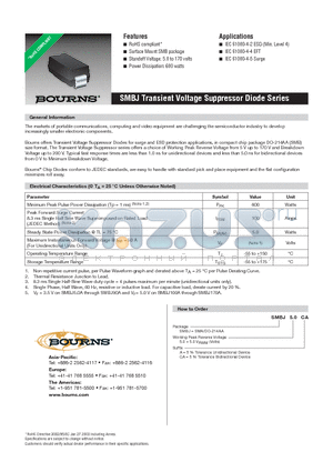 SMBJ10CA datasheet - SMBJ Transient Voltage Suppressor Diode Series