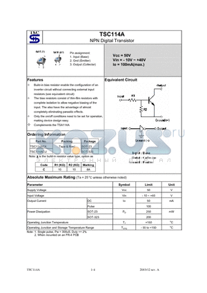 TSC114ACU datasheet - NPN Digital Transistor