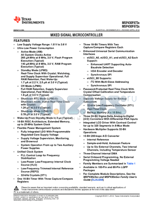 MSP430F6731IPZR datasheet - MIXED SIGNAL MICROCONTROLLER