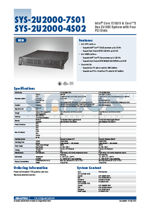 SYS-2U2000-4S01 datasheet - Intel^ Core i7/i5/i3 & Core2 Duo 2U SBC System with Four PCI Slots