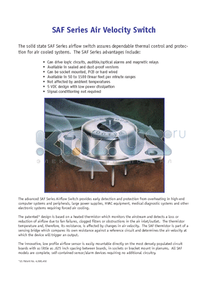 SAF1025 datasheet - SAF Series Air Velocity Switch