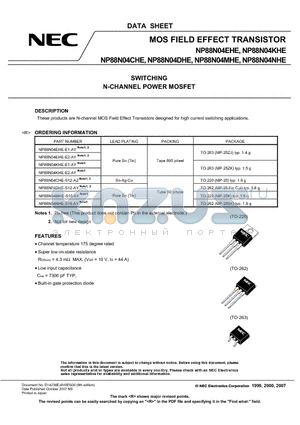 NP88N04DHE datasheet - MOS FIELD EFFECT TRANSISTOR SWITCHING N-CHANNEL POWER MOSFET
