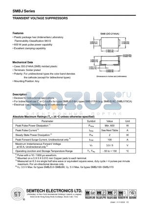 SMBJ11 datasheet - TRANSIENT VOLTAGE SUPPRESSORS